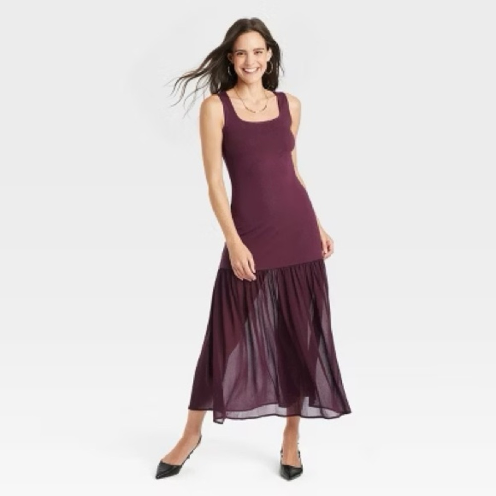 NWOT  Drop-Tier Maxi Dress from A New Day, Size Small, Color Burgundy